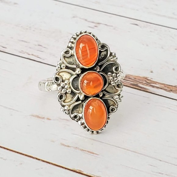 Orange Carnelian Sterling Ring - Picture 4 of 9